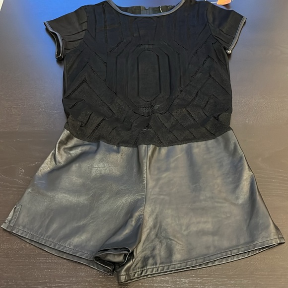 NWT Faux Leather & Lace Short Sleeve Romper - Picture 4 of 16